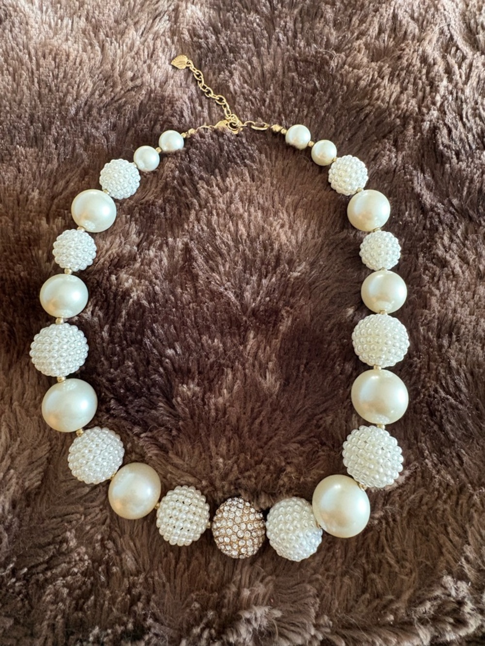Elegant Pearl and Pavé Statement Necklace - Ivory/Gold, faux pearls